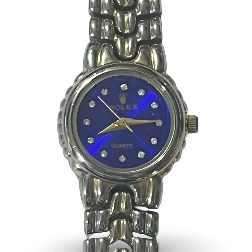Silver Watch With Blue Face